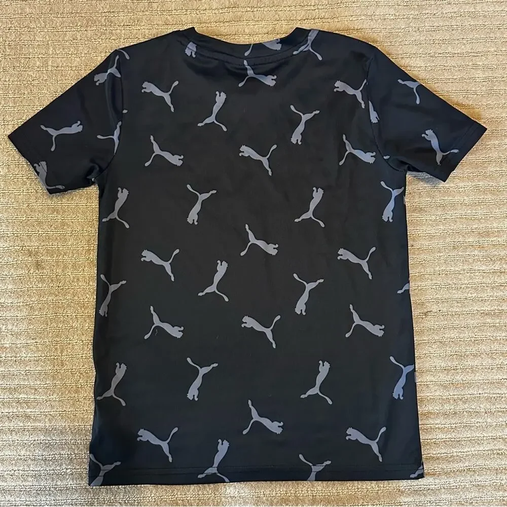 Puma Black Graphic Tee & New Balance Striped Polo kids size 7 set of 2 tops